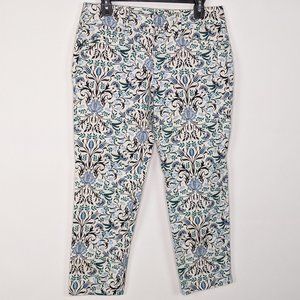 Loft Marisa Pant 4 Career Cropped Patterned Cotton Pockets Hem Slits Weekend